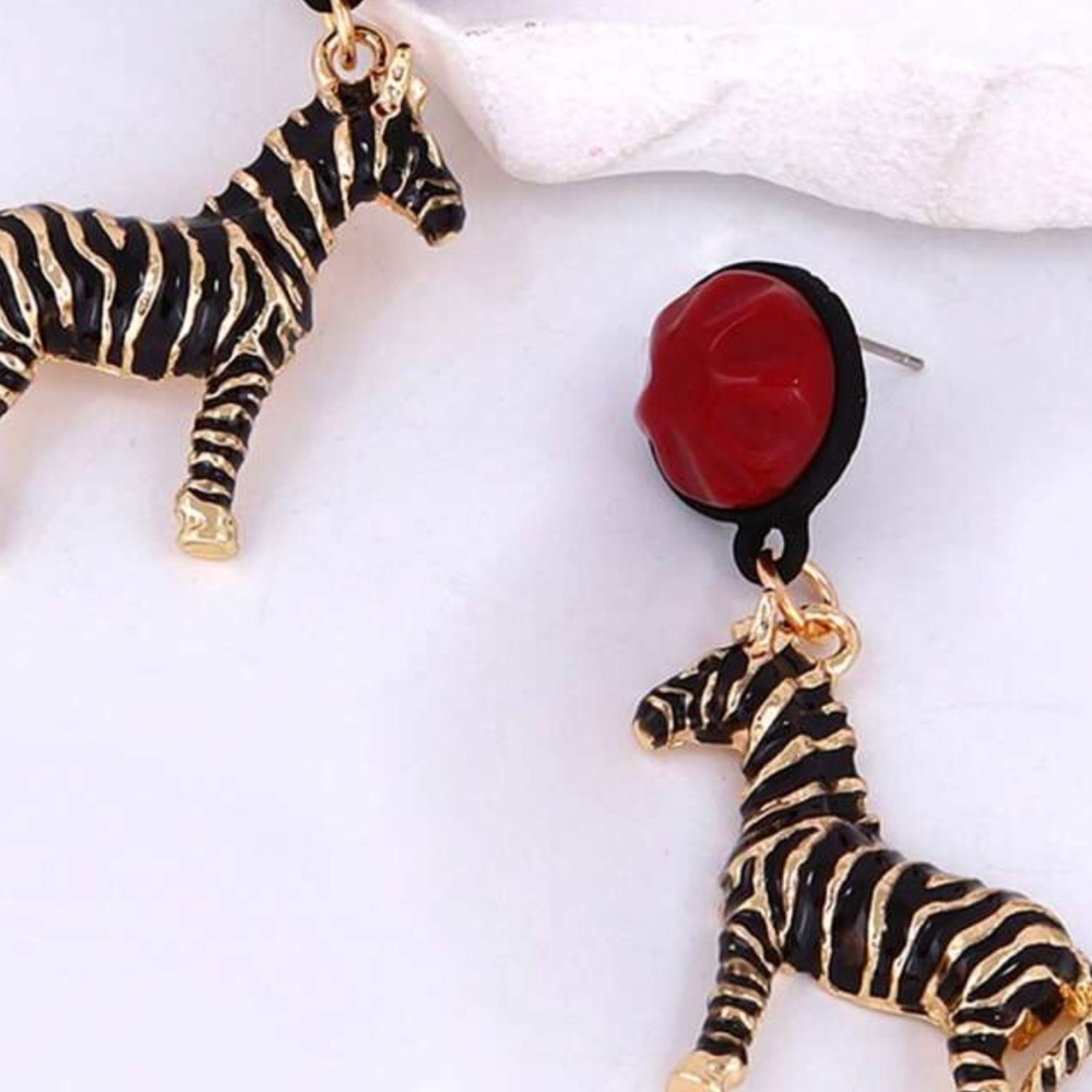 Gold and Black Zebra Earrings Animal Accessories - Picture 8 of 9